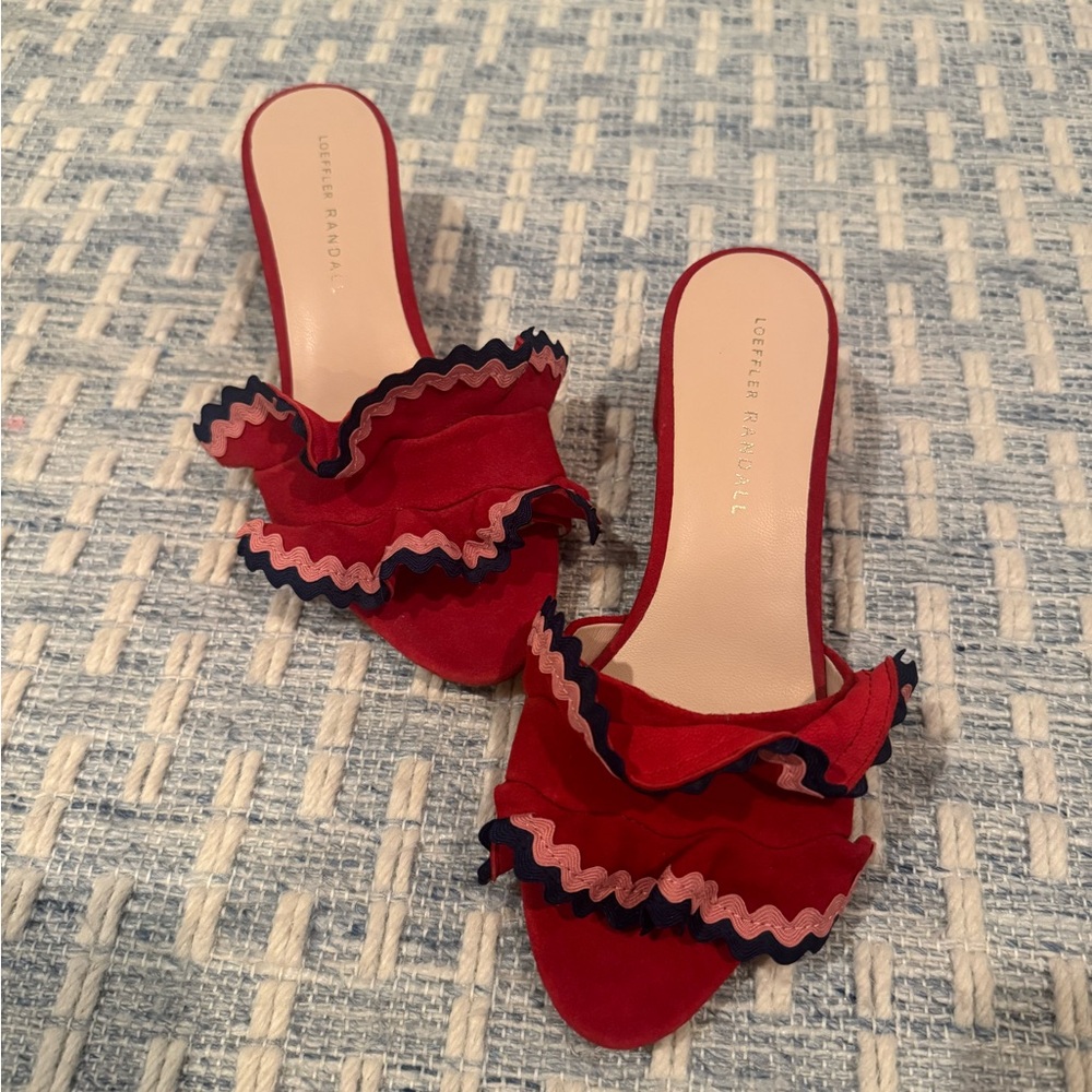 Loeffler Randall Red and Pink Ruffle sandals